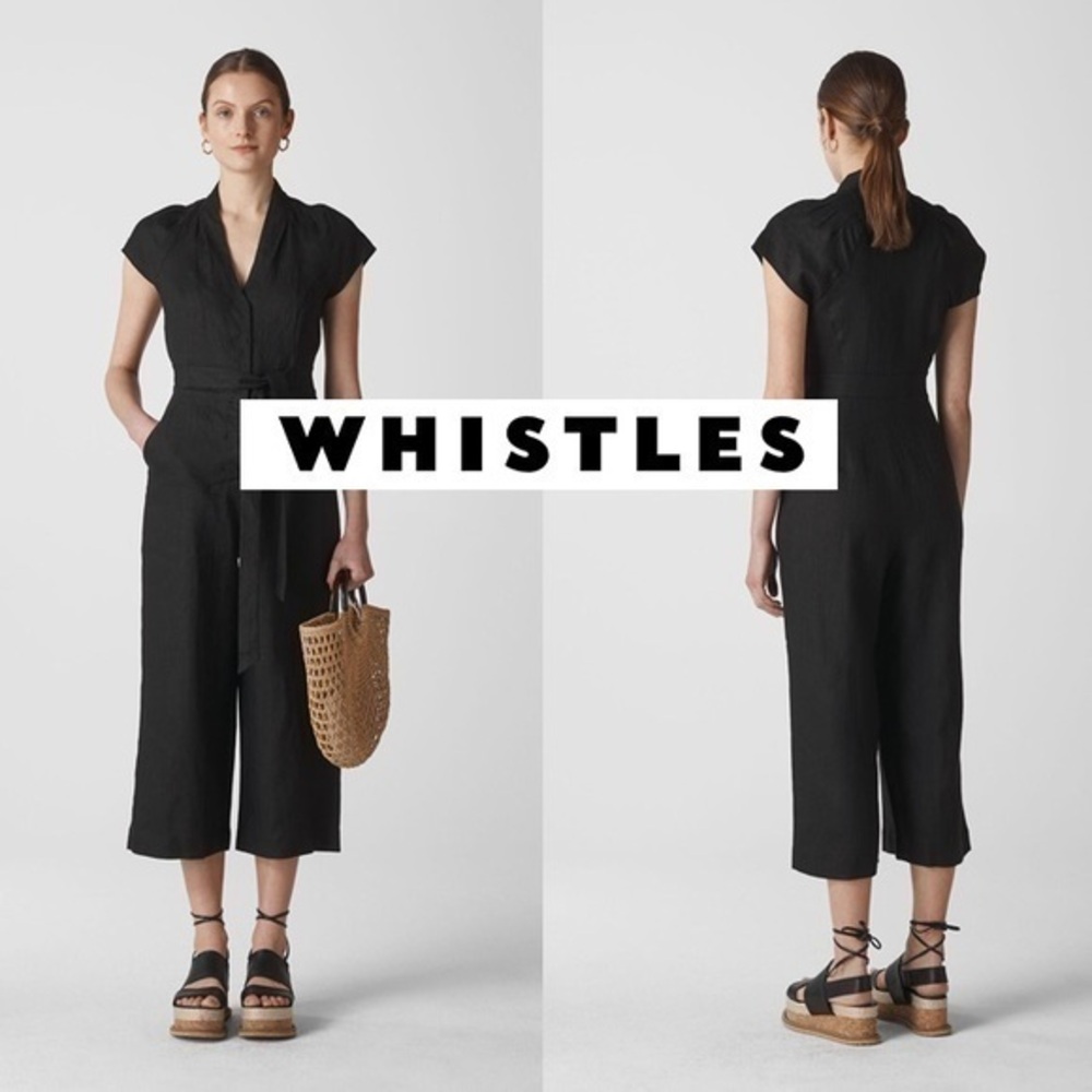 Whistles Linen Black Short Sleeve Belted Cropped Jumpsuit XS (2)